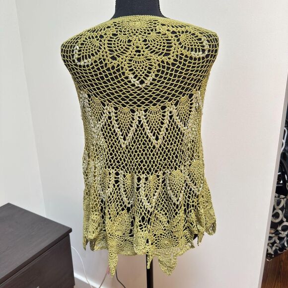 Handmade Fairy Poncho \ Green Crocheted Beaded Asymmetrical Maxi Skirt \ Sz XS - Picture 5 of 8